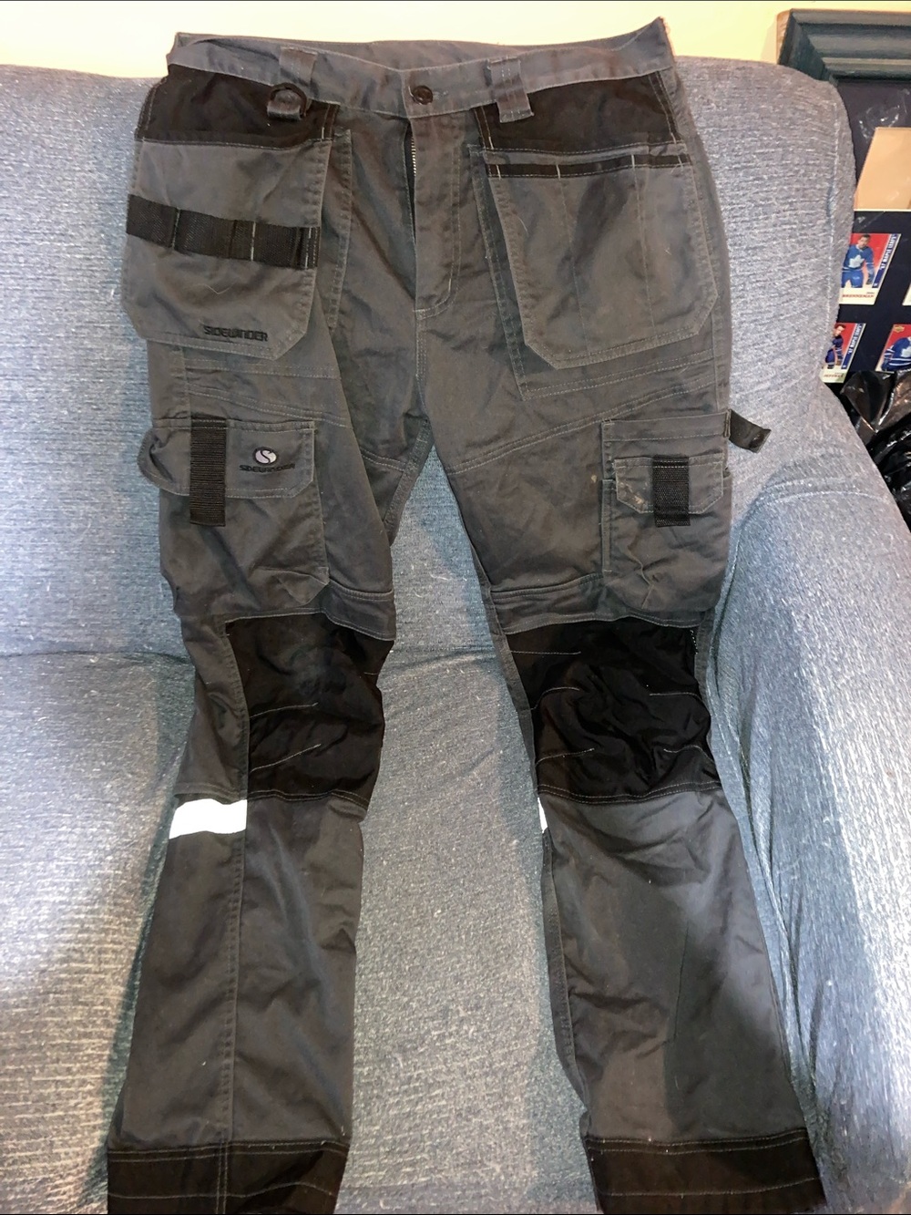 Men's Black Cargo Work Pants with Reinforced Knee Panels